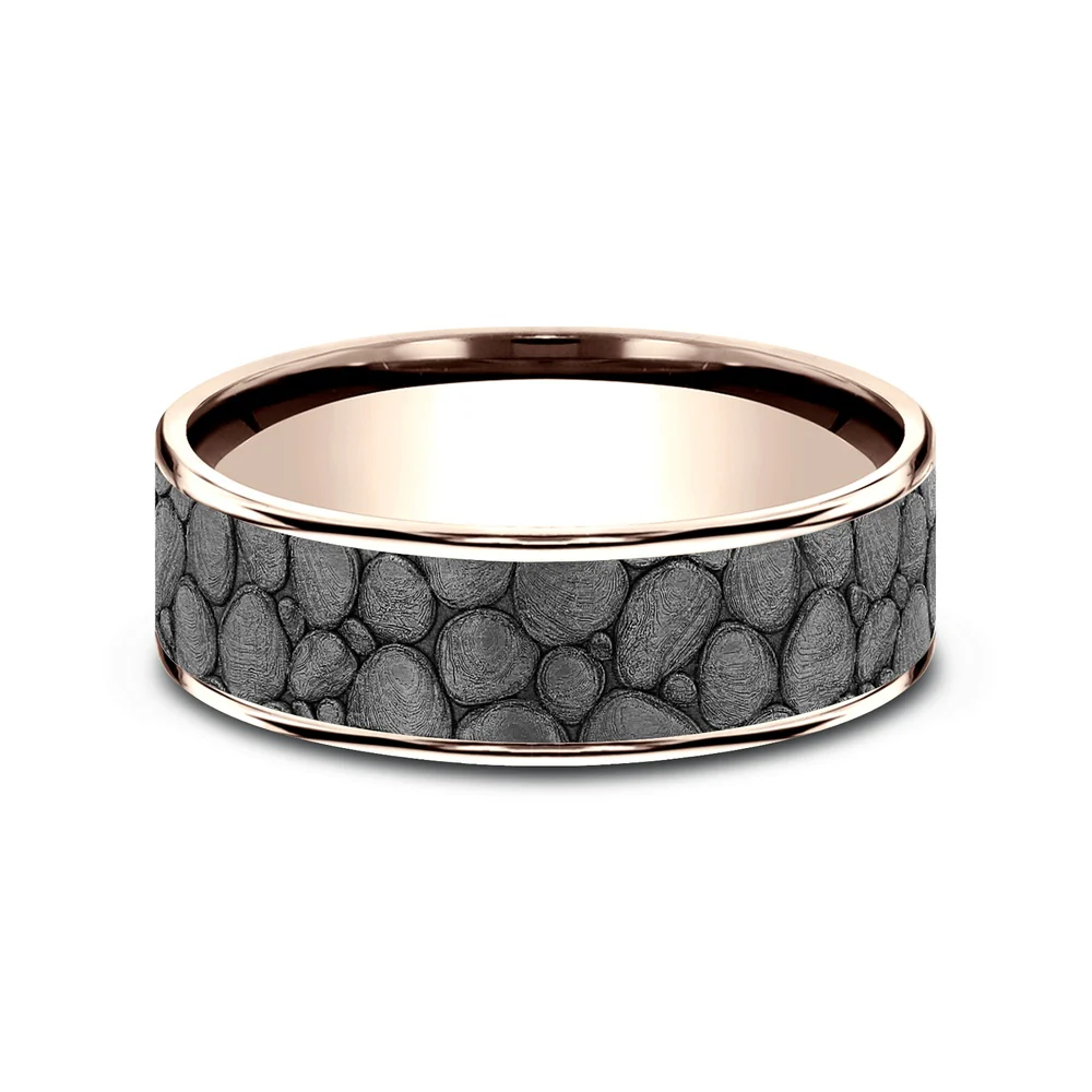 The River Rock Men's Wedding Band in 14K Rose Gold and Grey Tantalum - 7.5mm Width by Brook and Branch - Image 3