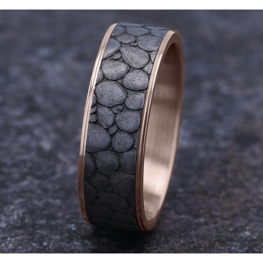 The River Rock Men's Wedding Band in 14K Rose Gold and Grey Tantalum - 7.5mm Width by Brook and Branch - Image 4