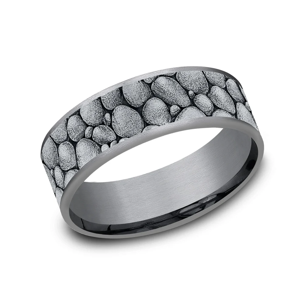 The River Rock Men's Wedding Band in Grey Tantalum and 14K White Gold - 7.5mm Width by Brook and Branch