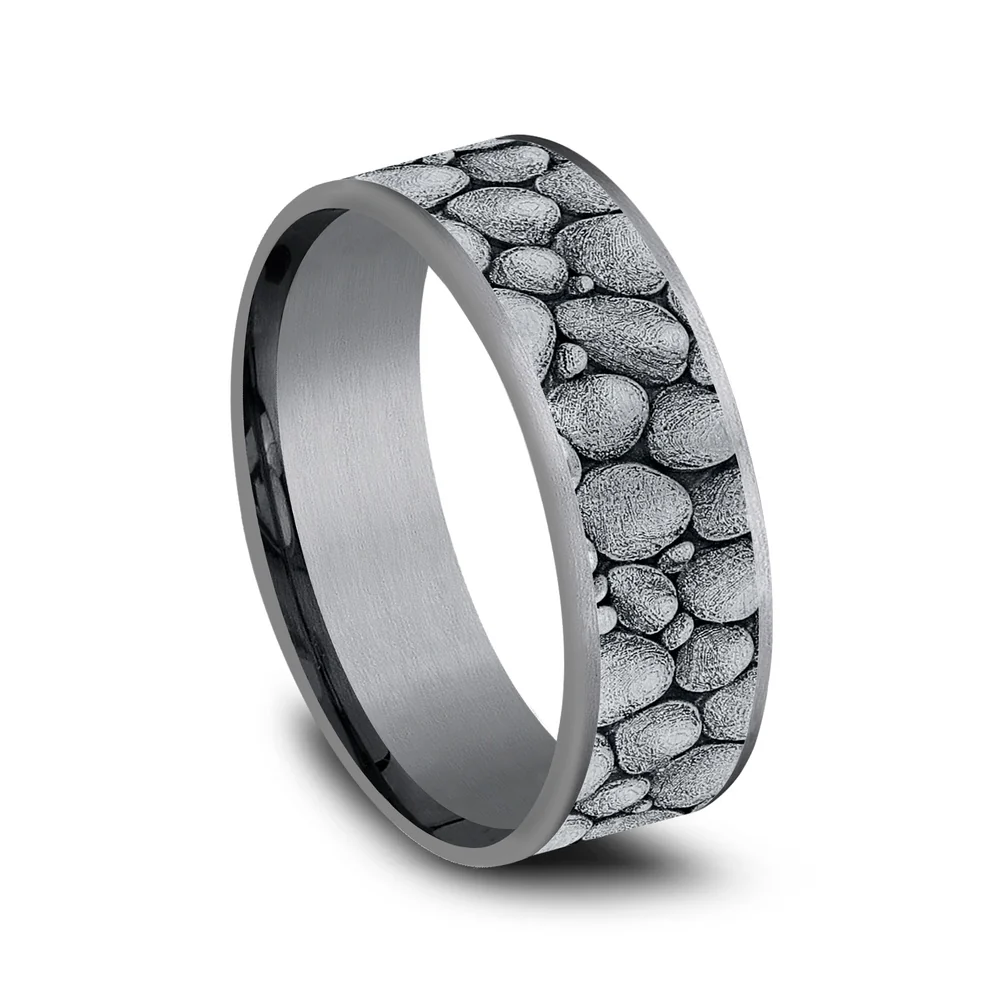 The River Rock Men's Wedding Band in Grey Tantalum and 14K White Gold - 7.5mm Width by Brook and Branch - Image 2