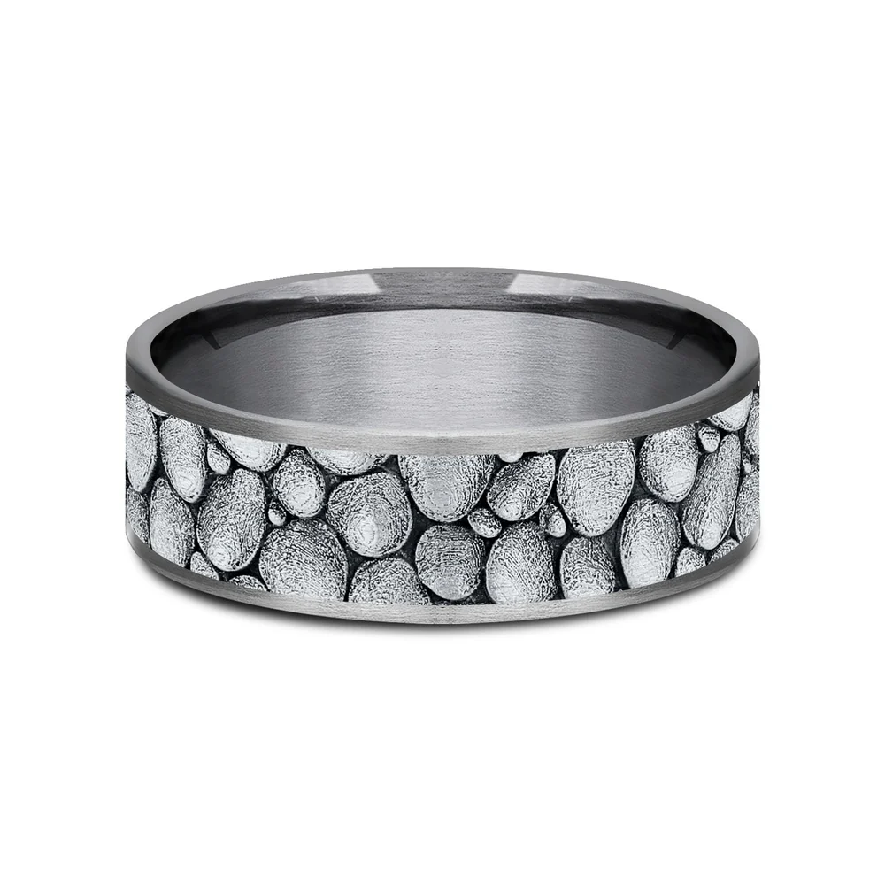 The River Rock Men's Wedding Band in Grey Tantalum and 14K White Gold - 7.5mm Width by Brook and Branch - Image 3
