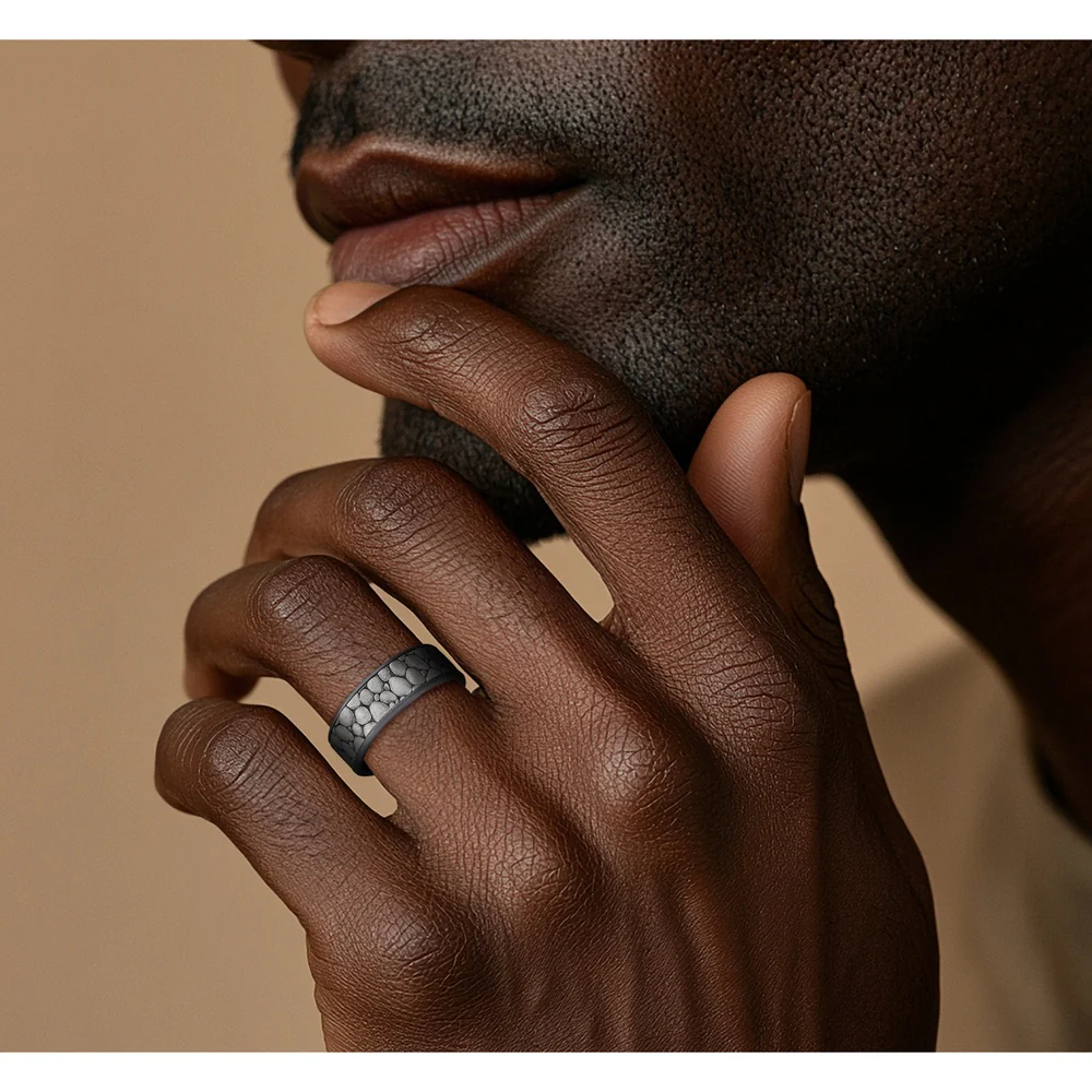 The River Rock Men's Wedding Band in Grey Tantalum and 14K White Gold - 7.5mm Width by Brook and Branch - Image 5