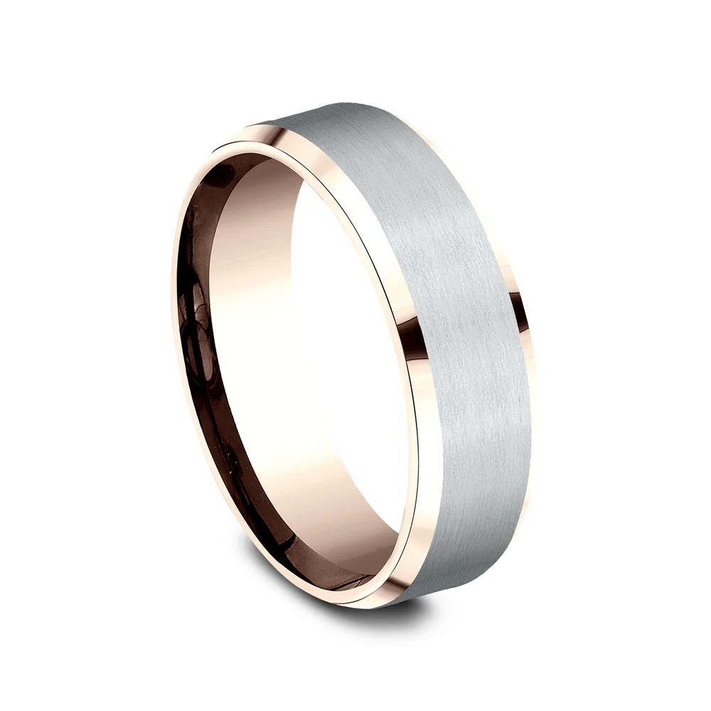 The Rockwell Men's Wedding Band in 14K Rose and White Gold - 7mm by Benchmark - Image 2