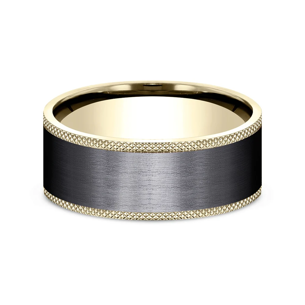 The Rogue Men's Wedding Band in 14K Yellow Gold and Black Titanium - 9mm Width by Ammara Stone - Image 3