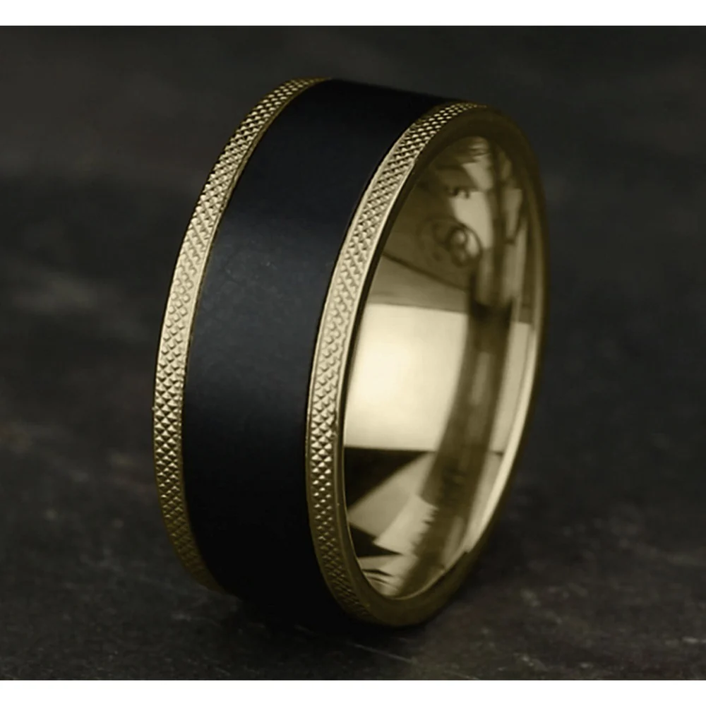 The Rogue Men's Wedding Band in 14K Yellow Gold and Black Titanium - 9mm Width by Ammara Stone - Image 4