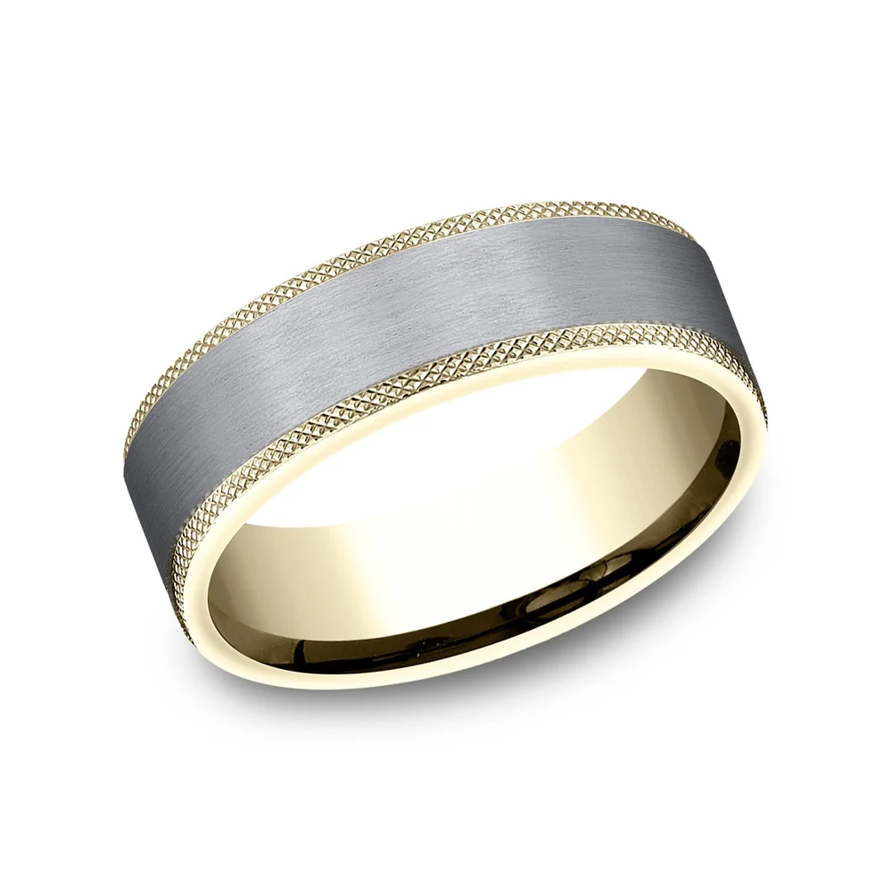 The Rogue Men's Wedding Band in 14K Yellow Gold and Grey Tantalum - 7mm Width by Ammara Stone