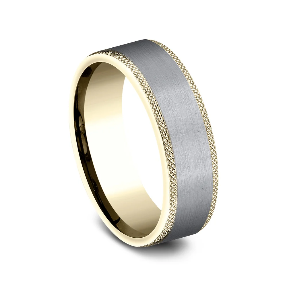 The Rogue Men's Wedding Band in 14K Yellow Gold and Grey Tantalum - 7mm Width by Ammara Stone - Image 2