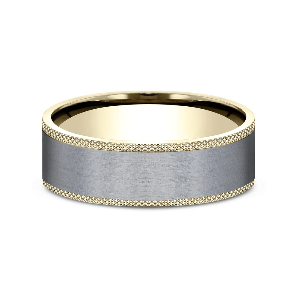 The Rogue Men's Wedding Band in 14K Yellow Gold and Grey Tantalum - 7mm Width by Ammara Stone - Image 3