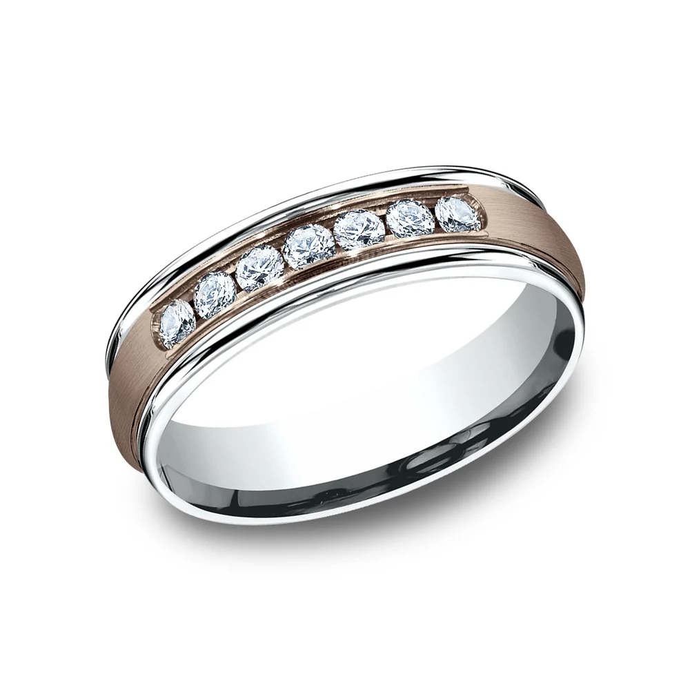 The Roosevelt Men's Wedding Band in 14K White and Rose Gold - 6mm Width by Benchmark