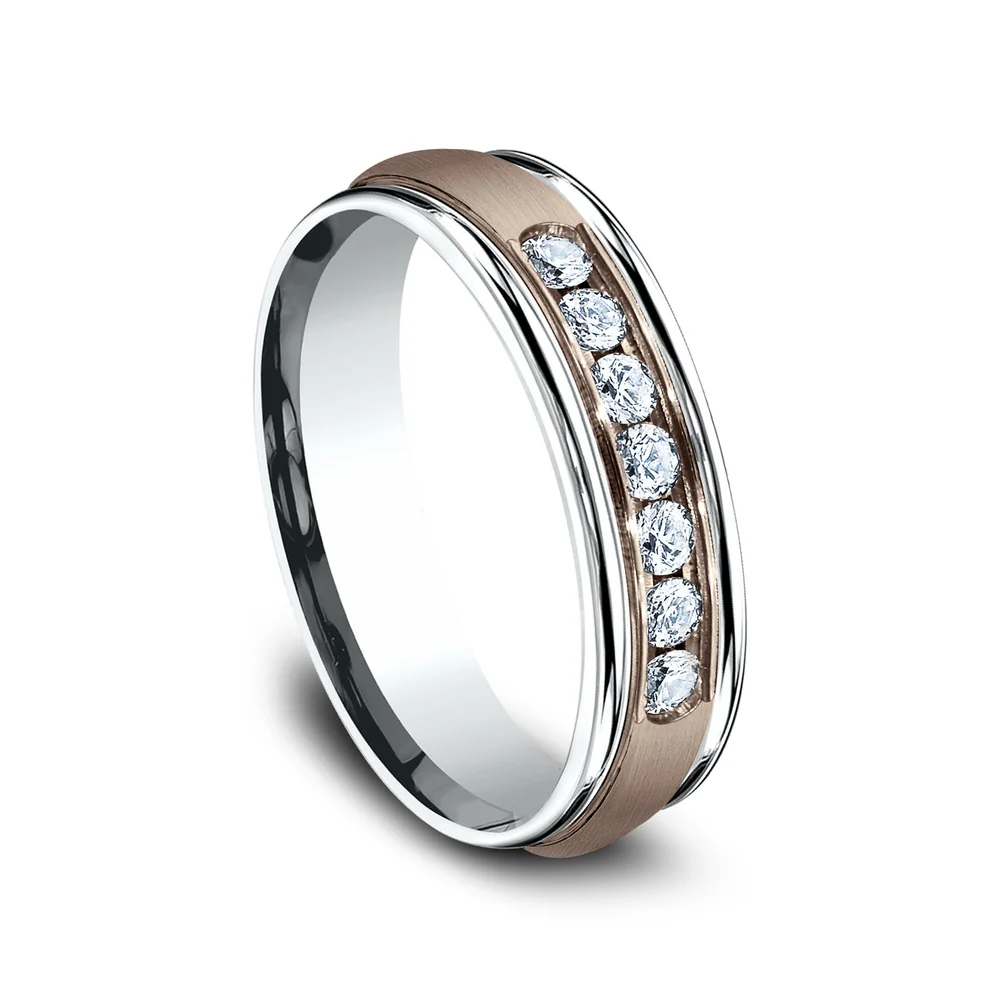 The Roosevelt Men's Wedding Band in 14K White and Rose Gold - 6mm Width by Benchmark - Image 2
