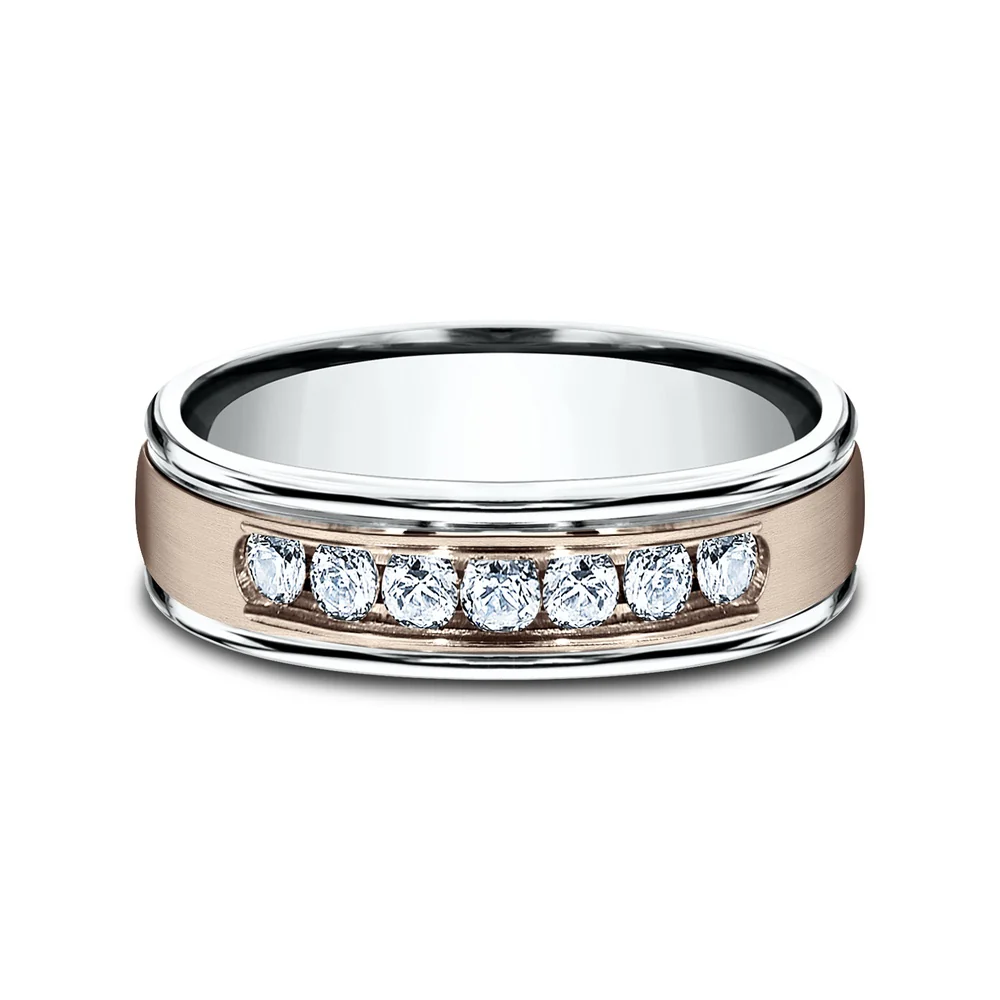 The Roosevelt Men's Wedding Band in 14K White and Rose Gold - 6mm Width by Benchmark - Image 3