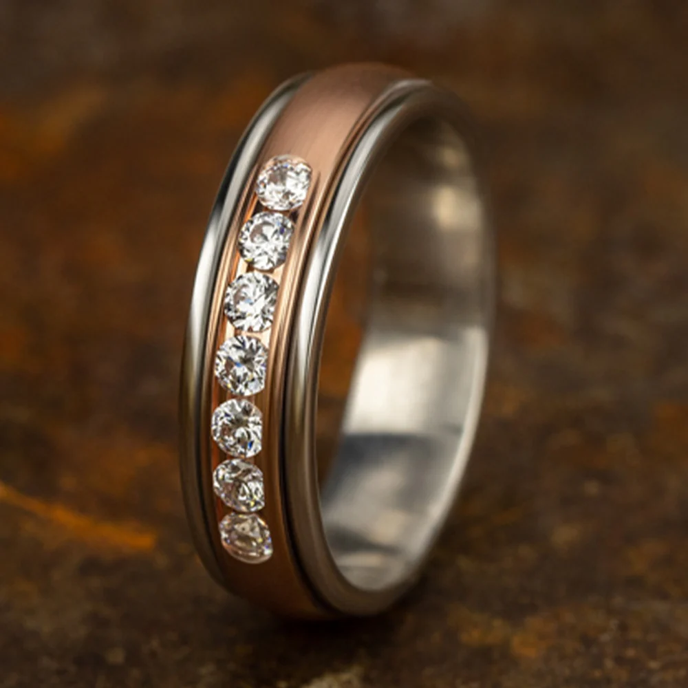 The Roosevelt Men's Wedding Band in 14K White and Rose Gold - 6mm Width by Benchmark - Image 4