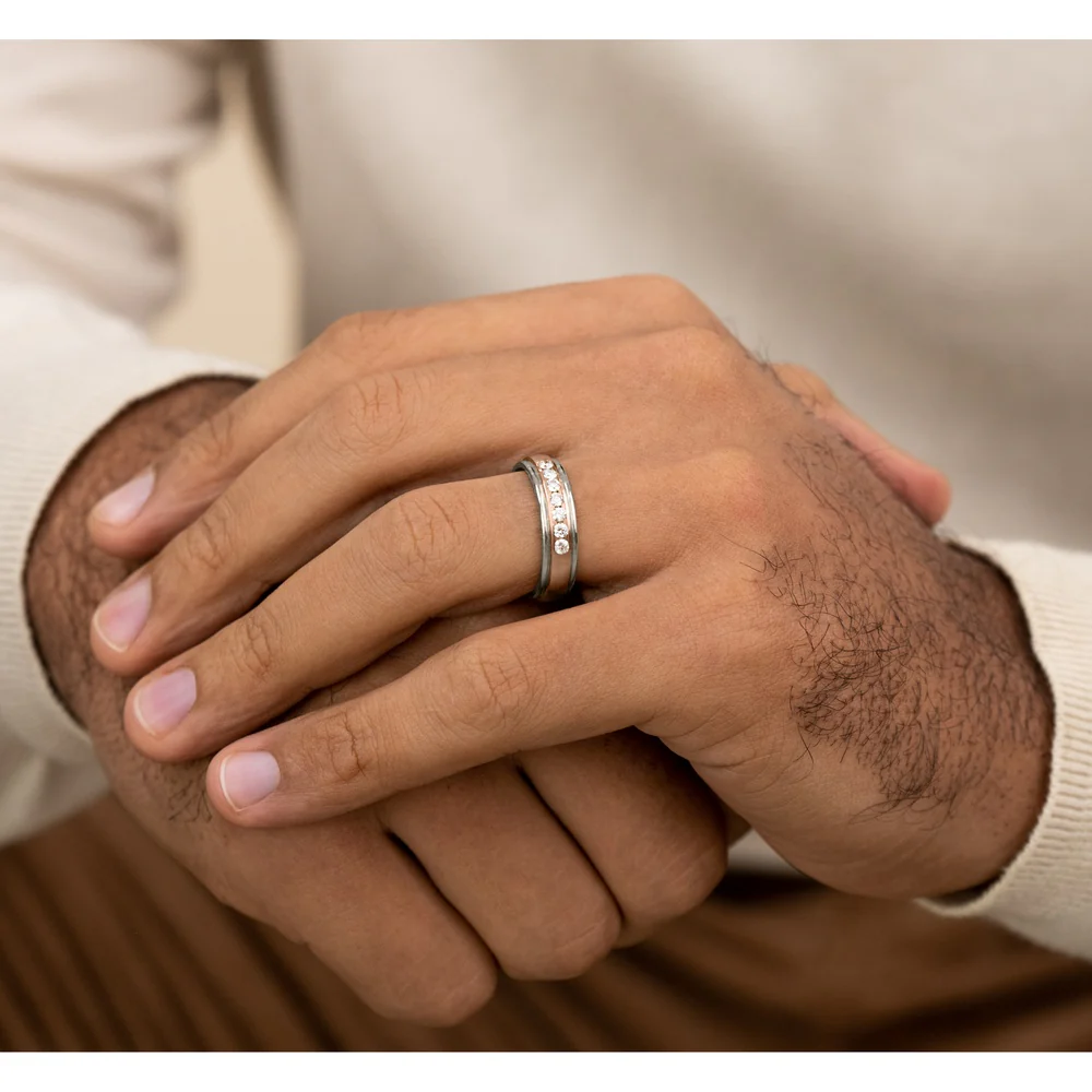 The Roosevelt Men's Wedding Band in 14K White and Rose Gold - 6mm Width by Benchmark - Image 5