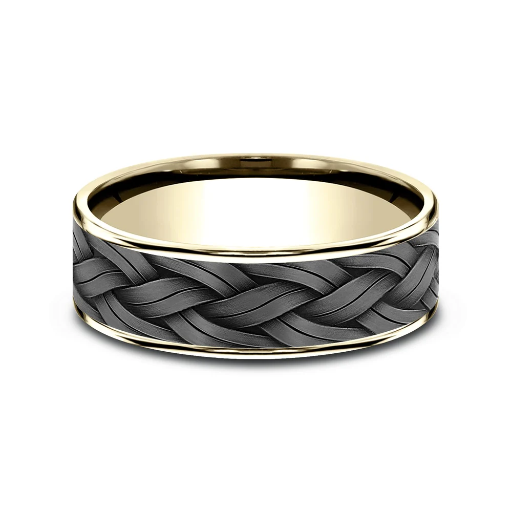 The Rope Men's Wedding Band in 14K Yellow Gold and Grey Tantalum - 7.5mm Width by Ammara Stone - Image 3