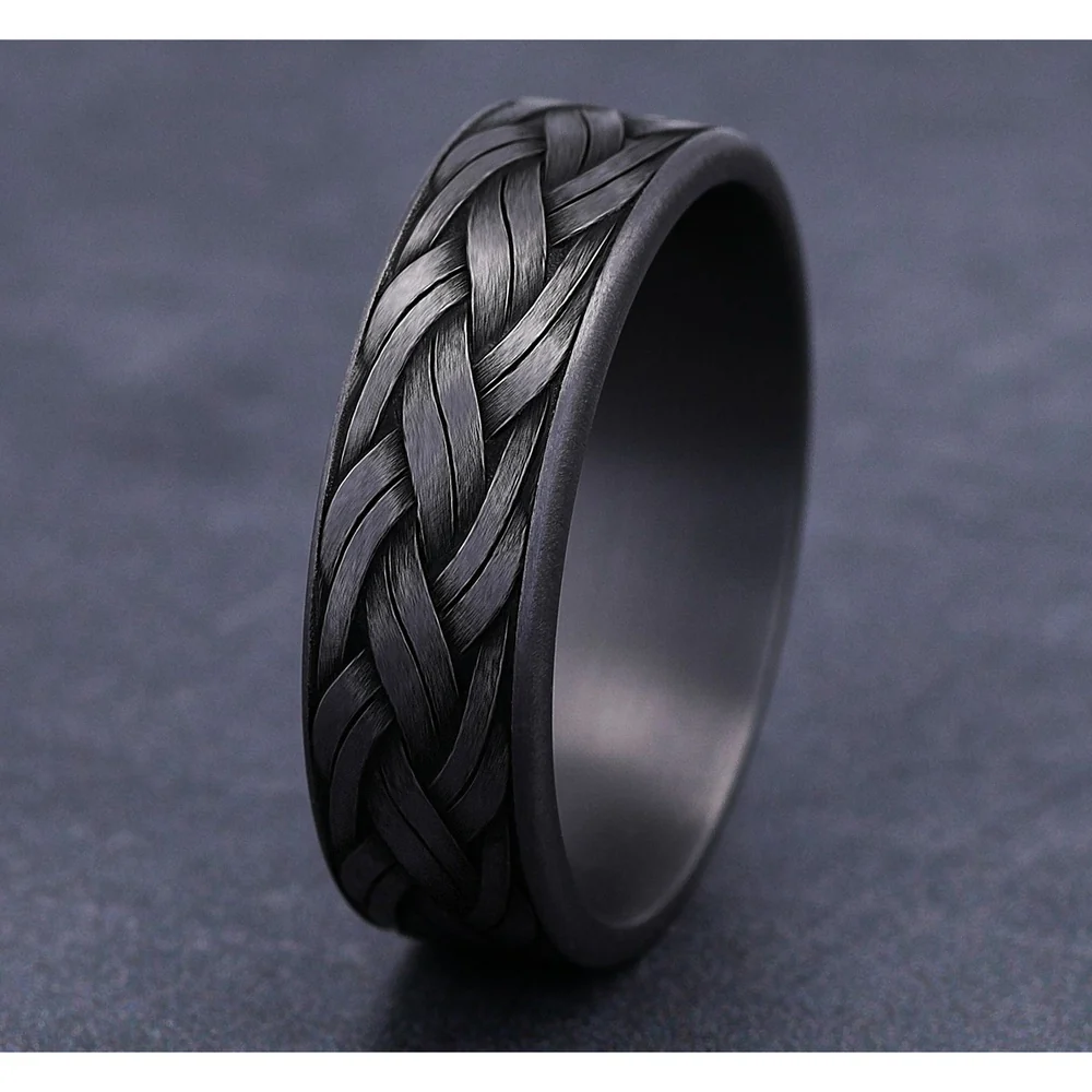 The Rope Men's Wedding Band in Grey Tantalum - 7mm Width by Tantalum - Image 4