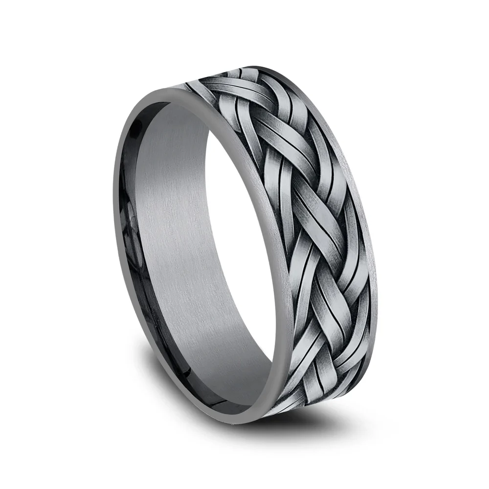 The Rope Men's Wedding Band in Grey Tantalum and 14K White Gold - 7.5mm Width by Ammara Stone - Image 2