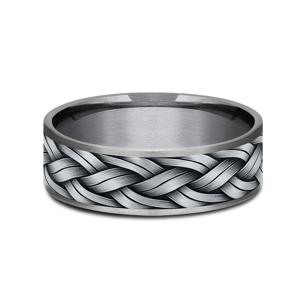 The Rope Men's Wedding Band in Grey Tantalum and 14K White Gold - 7.5mm Width by Ammara Stone - Image 3
