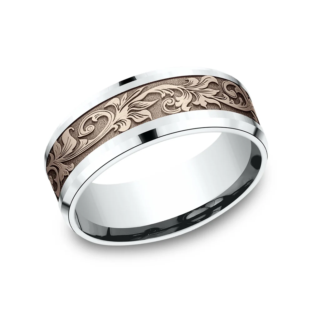 The Royal Men's Wedding Band in 14K White and Rose Gold - 8mm Width by Benchmark