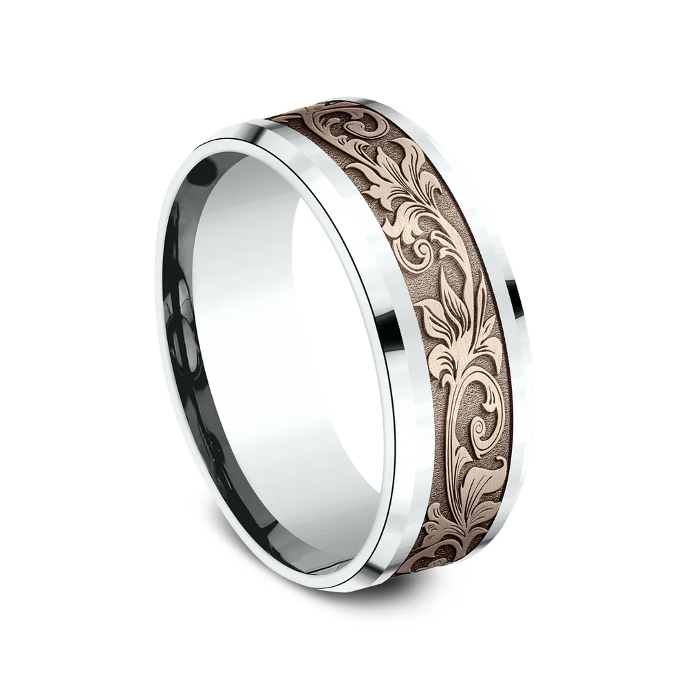 The Royal Men's Wedding Band in 14K White and Rose Gold - 8mm Width by Benchmark - Image 2