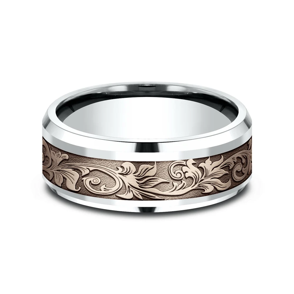 The Royal Men's Wedding Band in 14K White and Rose Gold - 8mm Width by Benchmark - Image 3