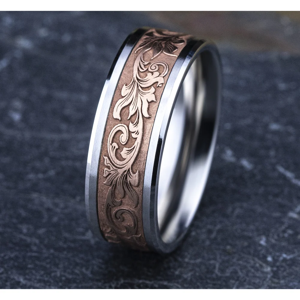 The Royal Men's Wedding Band in 14K White and Rose Gold - 8mm Width by Benchmark - Image 4