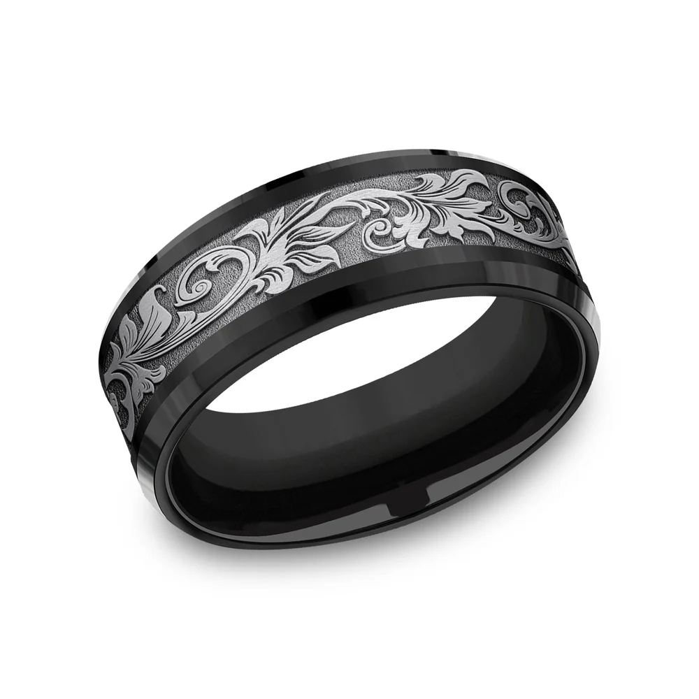 The Royal Men's Wedding Band in Black Titanium and Grey Tantalum - 8mm Width by Tantalum