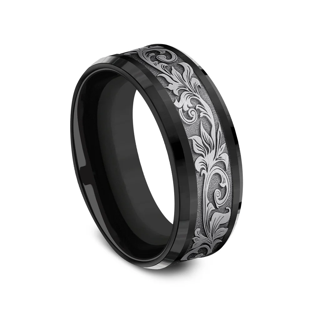 The Royal Men's Wedding Band in Black Titanium and Grey Tantalum - 8mm Width by Tantalum - Image 2