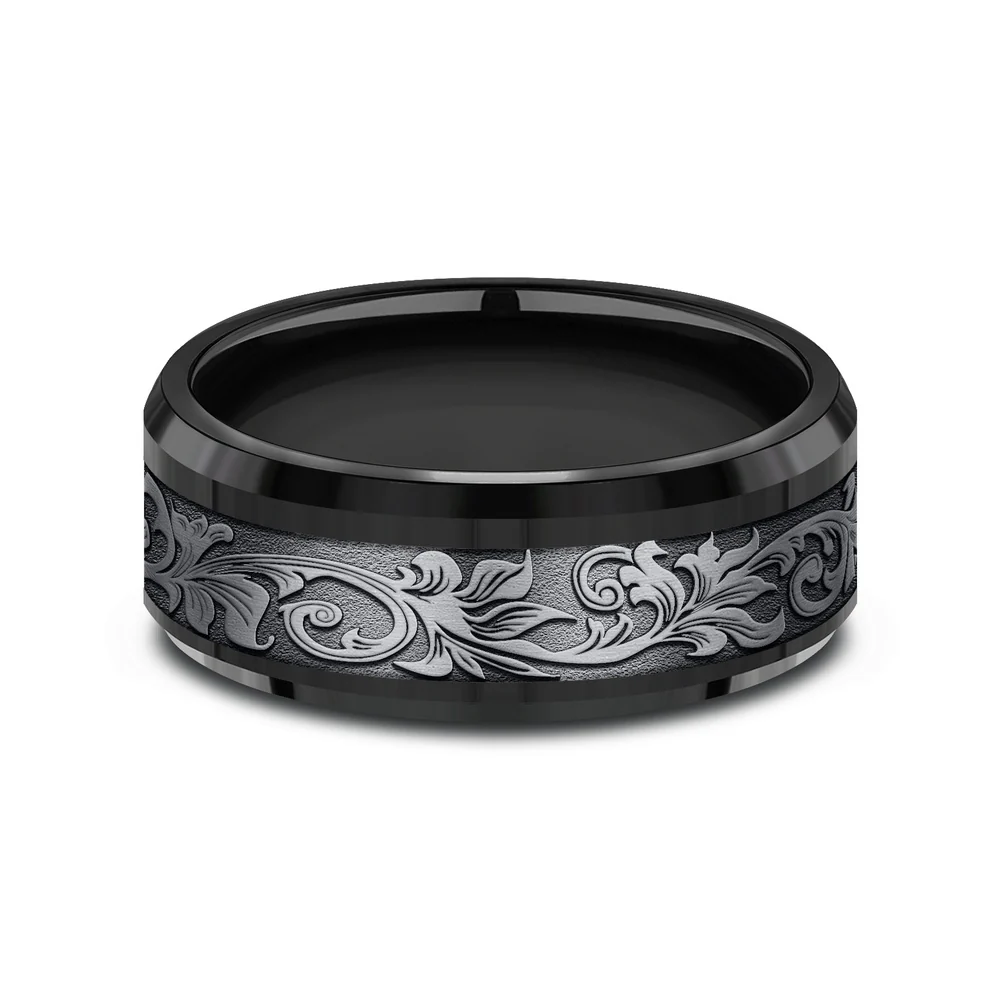 The Royal Men's Wedding Band in Black Titanium and Grey Tantalum - 8mm Width by Tantalum - Image 3