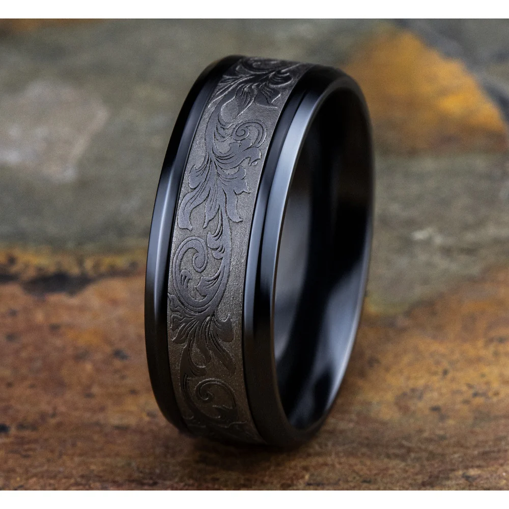 The Royal Men's Wedding Band in Black Titanium and Grey Tantalum - 8mm Width by Tantalum - Image 4