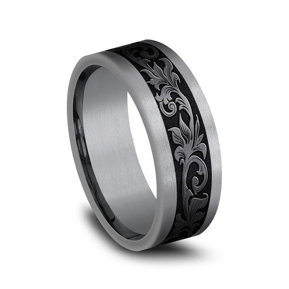 The Royal Men's Wedding Band in Grey Tantalum and Black Titanium - 8mm Width by Tantalum - Image 2
