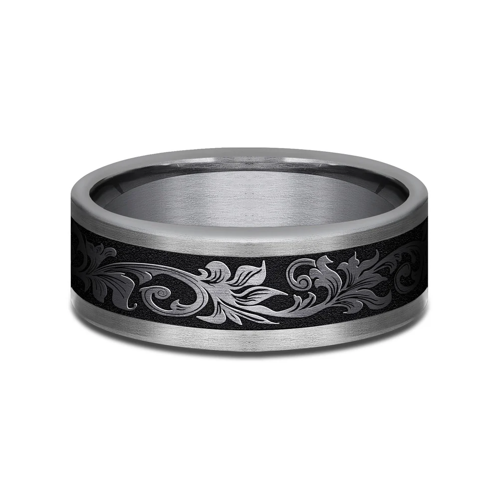 The Royal Men's Wedding Band in Grey Tantalum and Black Titanium - 8mm Width by Tantalum - Image 3