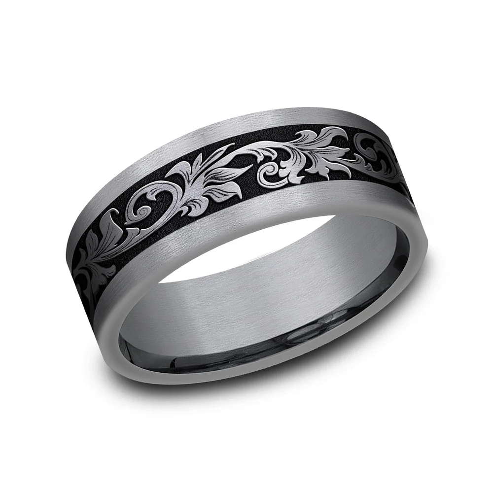 The Royal Men's Wedding Band in Grey Tantalum and Grey/Black Titanium - 8mm Width by Tantalum