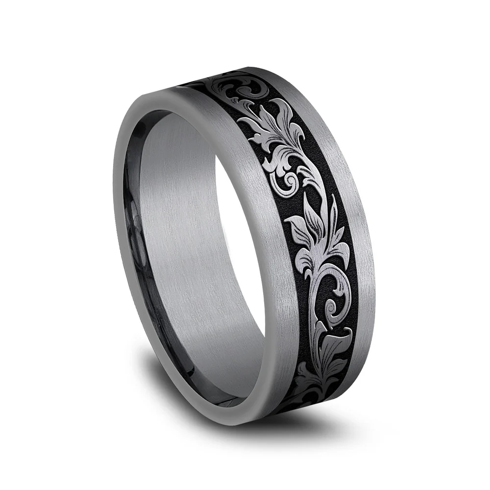 The Royal Men's Wedding Band in Grey Tantalum and Grey/Black Titanium - 8mm Width by Tantalum - Image 2