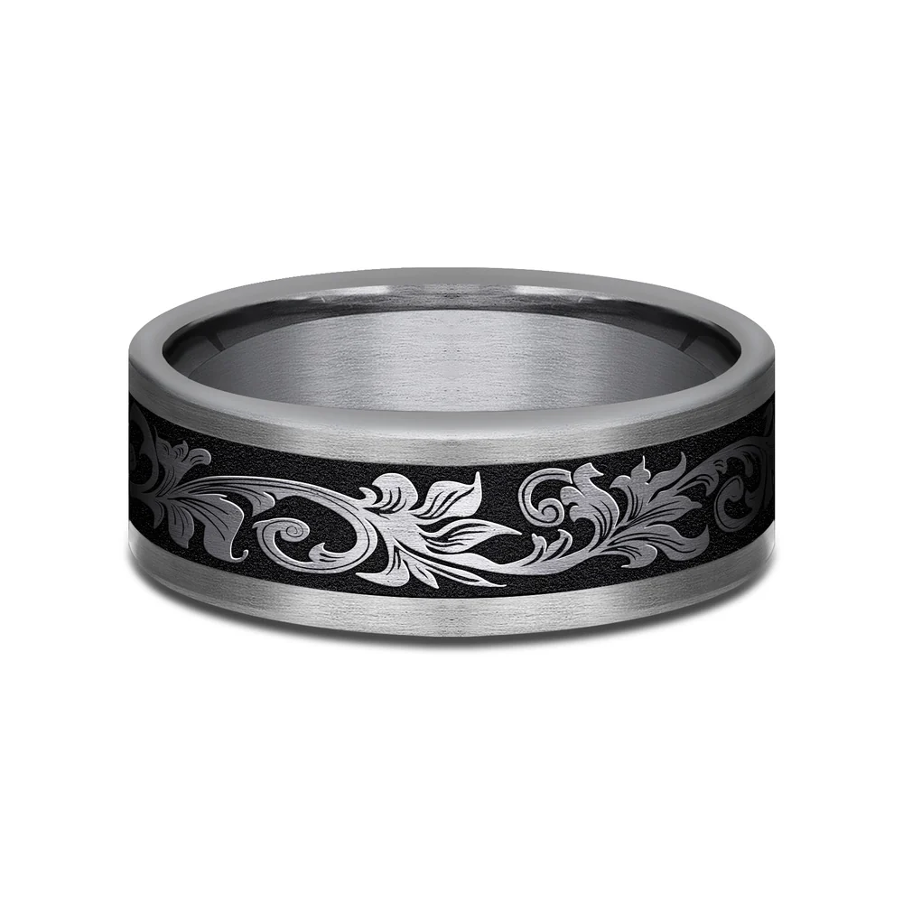The Royal Men's Wedding Band in Grey Tantalum and Grey/Black Titanium - 8mm Width by Tantalum - Image 3