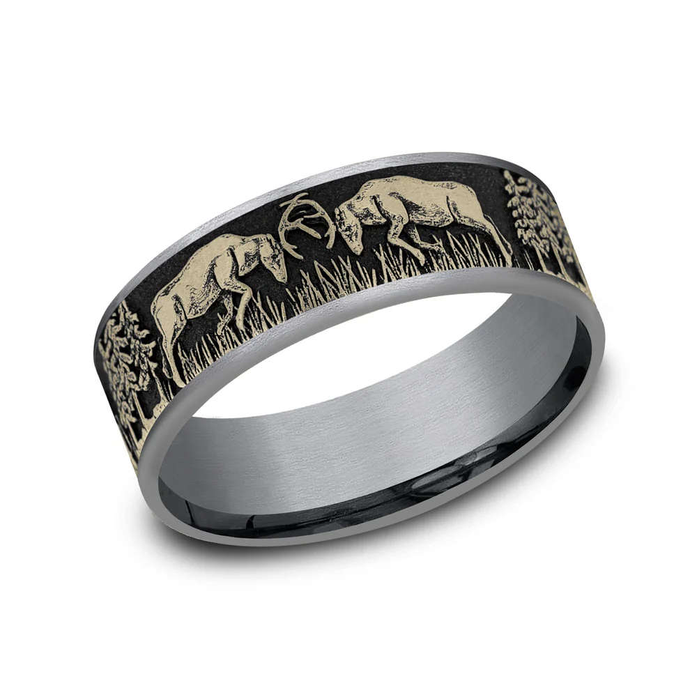 The Rut Men's Wedding Band in Grey Tantalum and 14K Yellow Gold - 7.5mm Width by Brook and Branch