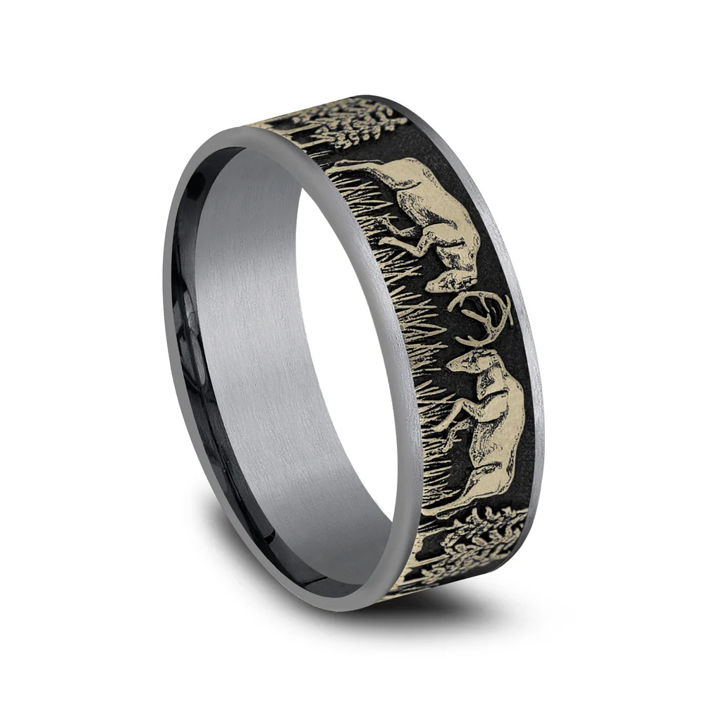 The Rut Men's Wedding Band in Grey Tantalum and 14K Yellow Gold - 7.5mm Width by Brook and Branch - Image 2