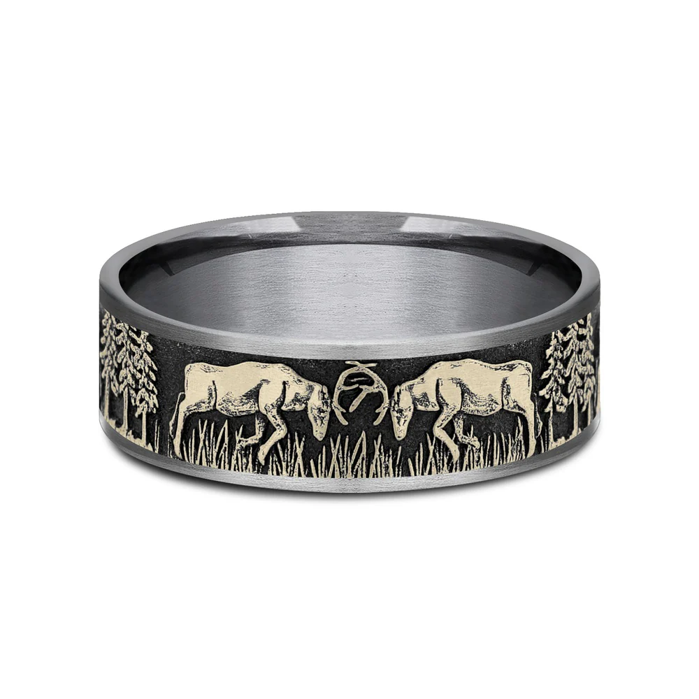 The Rut Men's Wedding Band in Grey Tantalum and 14K Yellow Gold - 7.5mm Width by Brook and Branch - Image 3