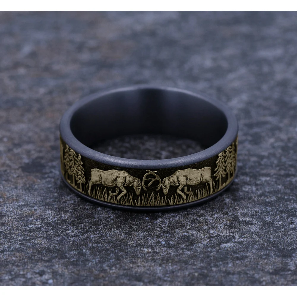 The Rut Men's Wedding Band in Grey Tantalum and 14K Yellow Gold - 7.5mm Width by Brook and Branch - Image 4