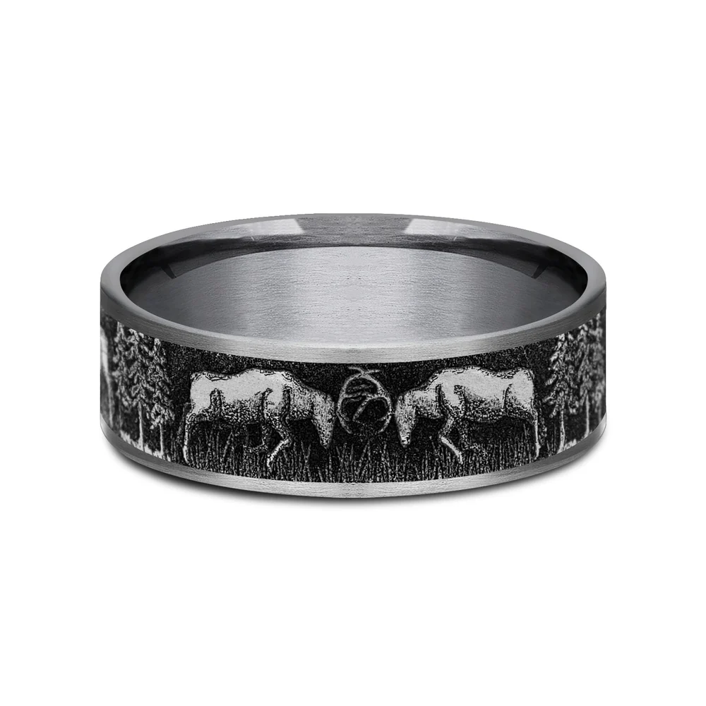 The Rut Men's Wedding Band in Grey Tantalum and Grey/Black Titanium - 7.5mm Width by Brook and Branch - Image 3