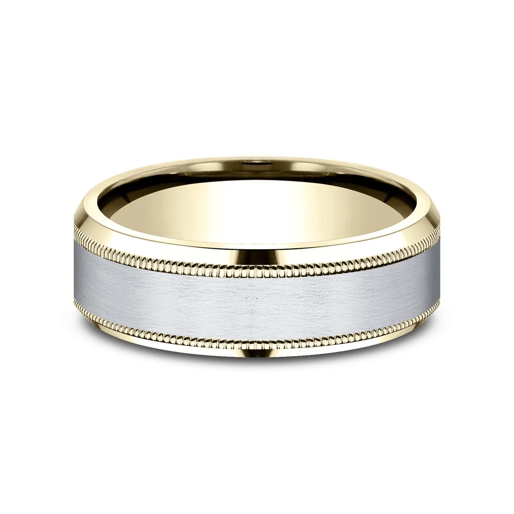 The Sage Men's Wedding Band in 10K Yellow and White Gold - 7mm Width by Benchmark - Image 3