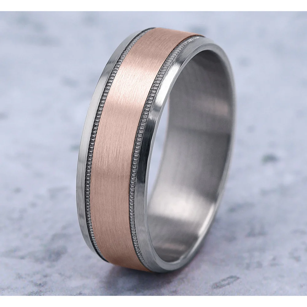 The Sage Men's Wedding Band in 14K White and Rose Gold - 7mm by Benchmark - Image 4
