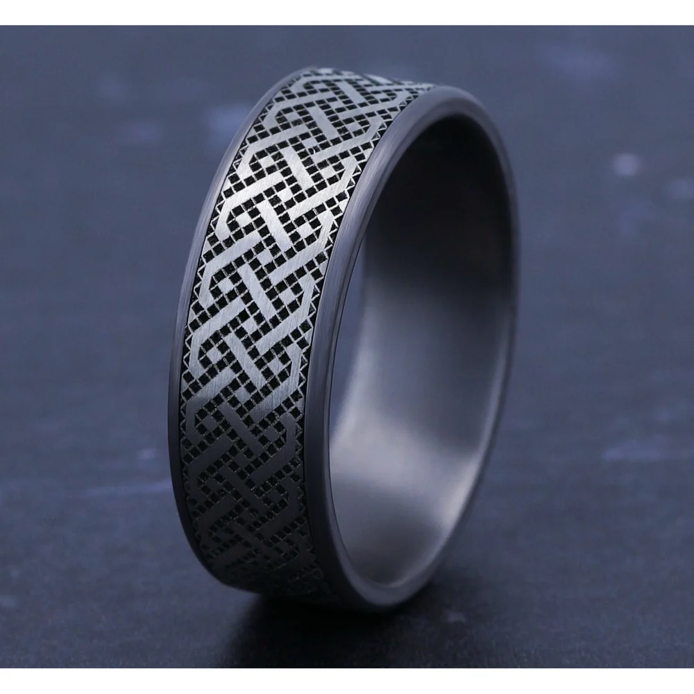 The Sailor Men's Wedding Band in Grey Tantalum and Grey/Black Titanium - 7.5mm Width by Tantalum - Image 4