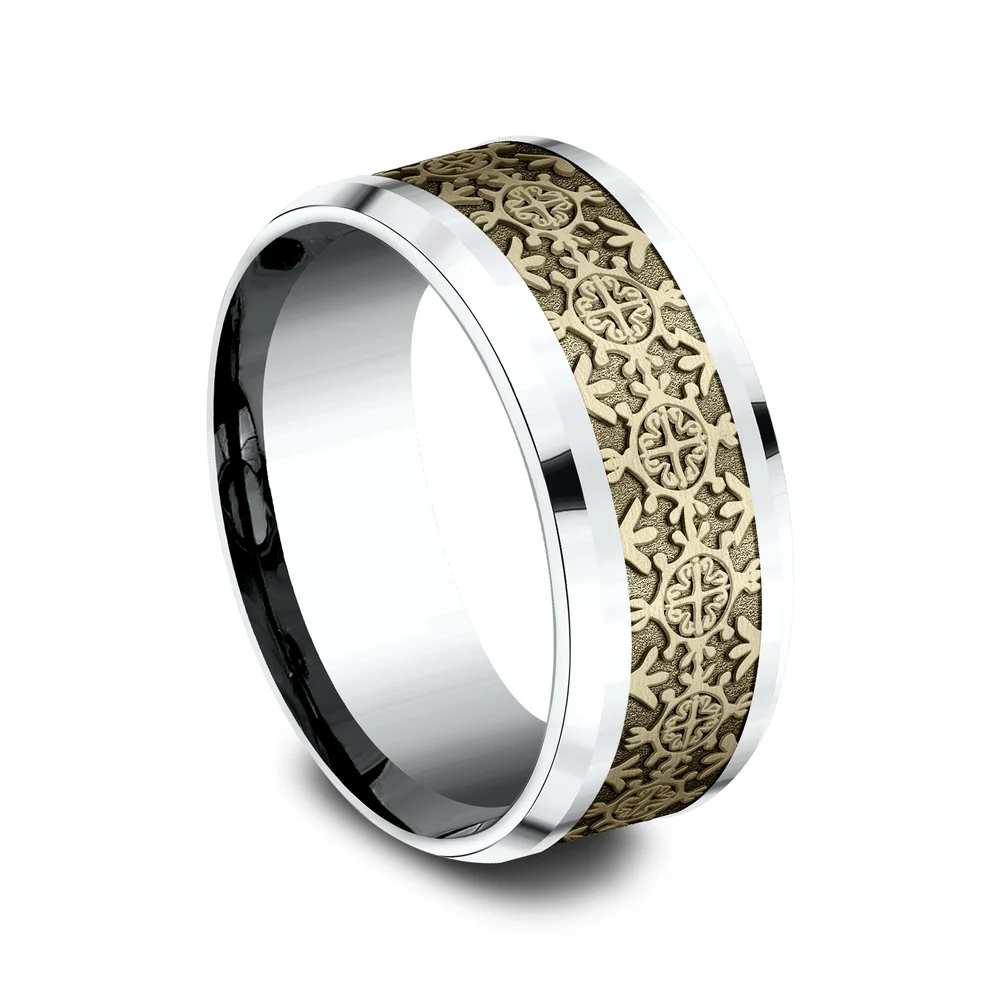 The Saint Men's Wedding Band in 14K White and Yellow Gold - 9mm Width by Benchmark - Image 2