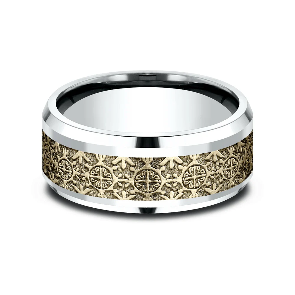 The Saint Men's Wedding Band in 14K White and Yellow Gold - 9mm Width by Benchmark - Image 3