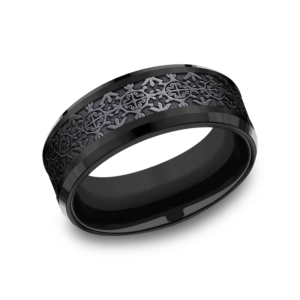 The Saint Men's Wedding Band in Black Titanium - 8mm Width by Forge