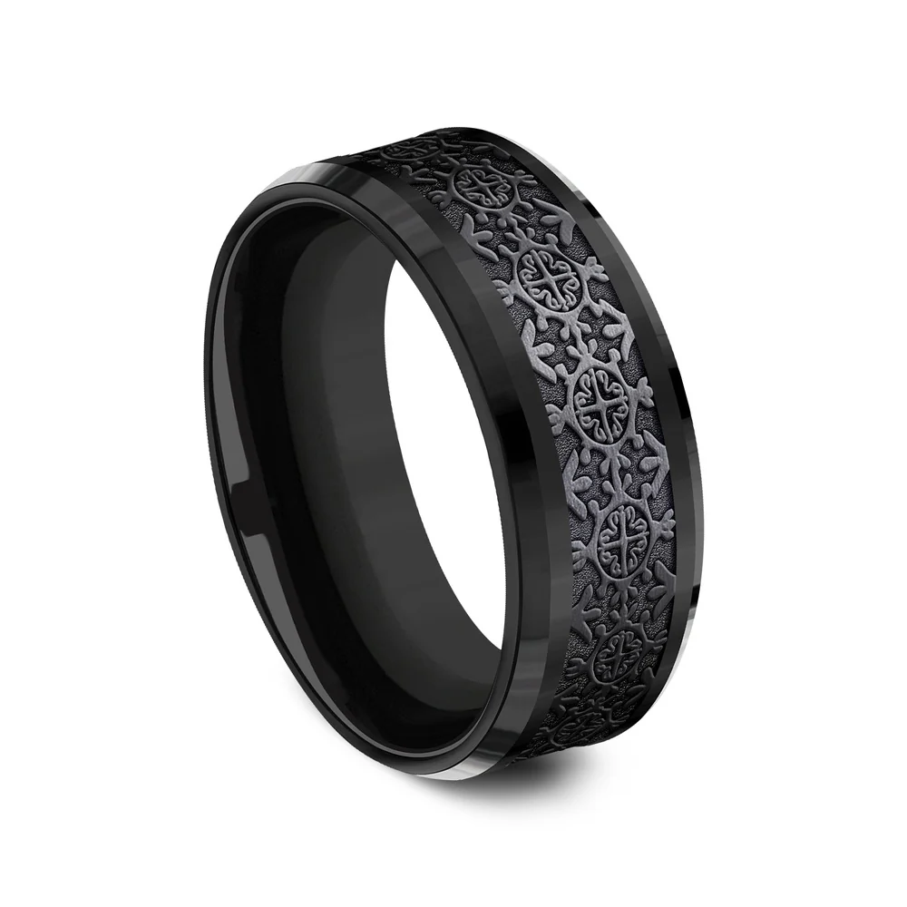 The Saint Men's Wedding Band in Black Titanium - 8mm Width by Forge - Image 2