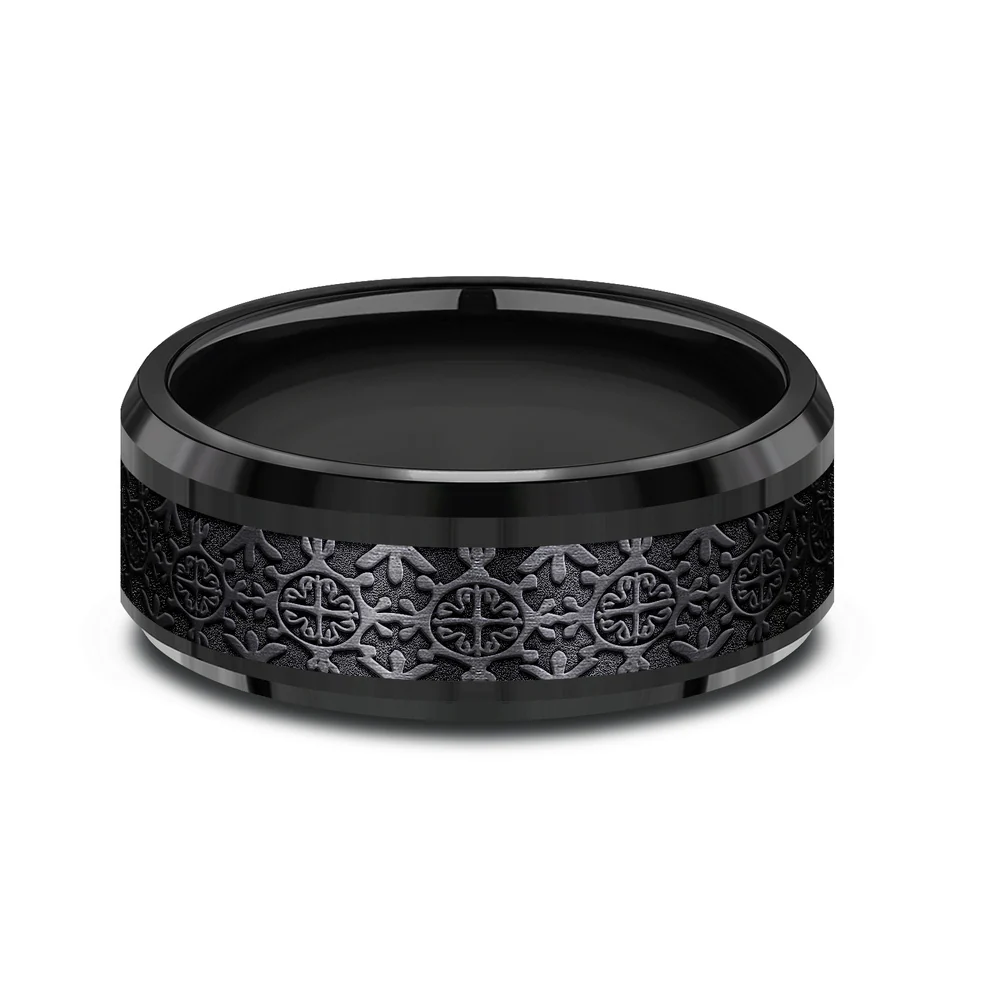 The Saint Men's Wedding Band in Black Titanium - 8mm Width by Forge - Image 3