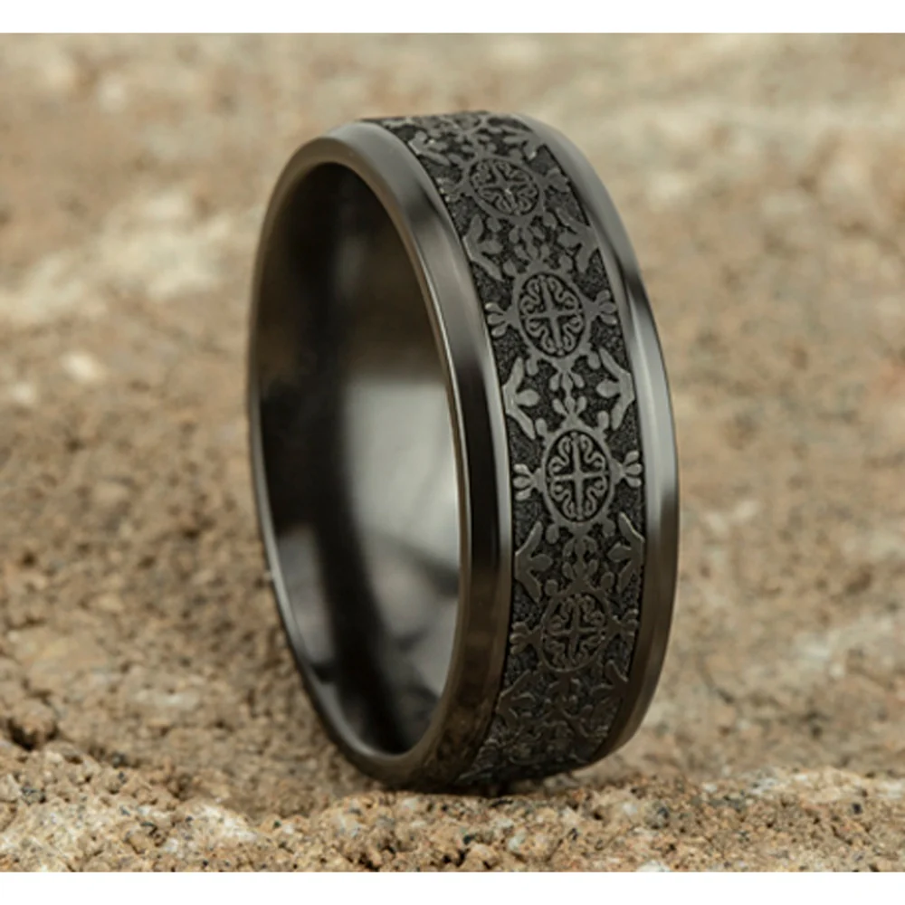 The Saint Men's Wedding Band in Black Titanium - 8mm Width by Forge - Image 4