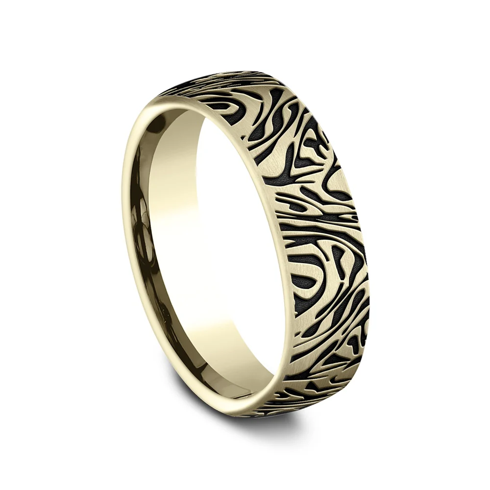 The Samurai Men's Wedding Band in 14K Yellow Gold - 6.5mm Width by Benchmark - Image 2
