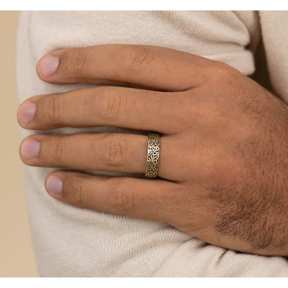 The Samurai Men's Wedding Band in 14K Yellow Gold - 6.5mm Width by Benchmark - Image 5